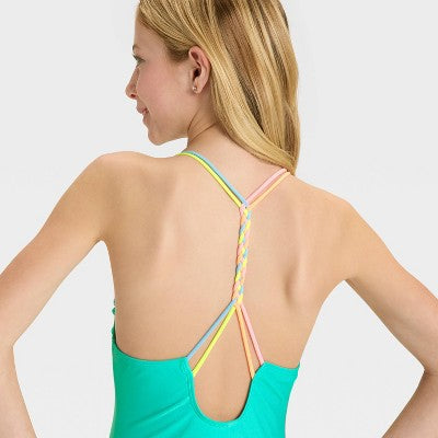 Girls' Sunny Palm Tree One Piece Swimsuit - Cat & Jack Green S