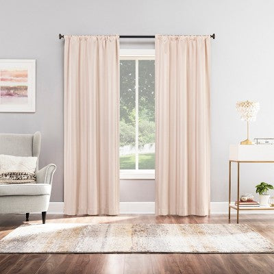 2pc 37"x63" Sun Zero Dimani Satin Striped 100% Blackout Rod Pocket Curtain Panel Pair Blush: Energy Efficient, Noise Reduction