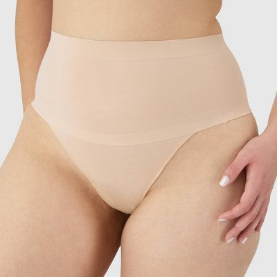 Maidenform Women's Shapewear 2pk Light Shaping Thong SES080 - Black/Beige S: Medium Control, Tummy & Hip Slimming