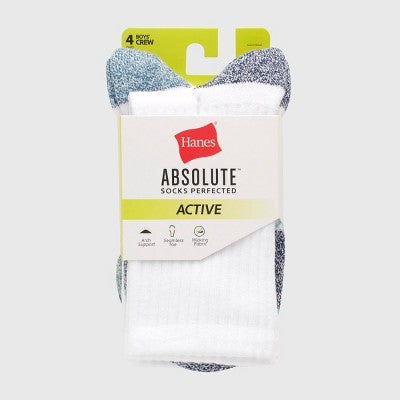 Hanes Boys' 4pk Absolute Active Crew Socks - White M