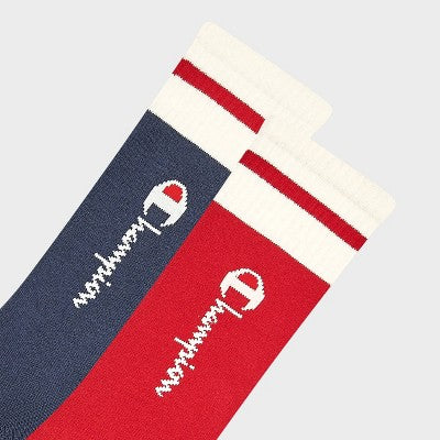 Champion Authentic Originals Men's 2pk Sweatshirt Crew Socks - Blue/Red 6-12