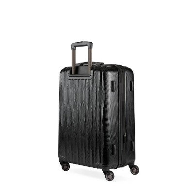 SWISSGEAR Energie Hardside Medium Checked Spinner Suitcase - Black: Aluminum Handle, Tear-Resistant, Polycarbonate Shell