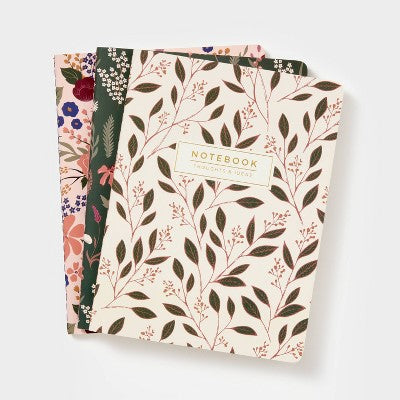 3pk Ruled Journals Floral - Threshold: Soft Cover, Sewn Binding, 6x8 Inches, 120 Pages, Lined Paper, Multicolored