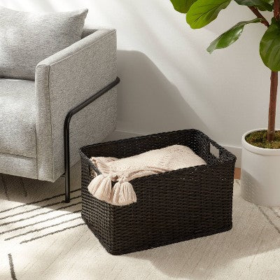 XL Washed Woven Rattan Crate Black - Brightroom: Decorative Storage Basket, Rectangle, Air Dry, 22"x15"x13.25"