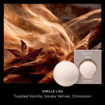fine'ry. Bath Bomb - Fireside Vanille - 6oz: Normal Skin Type, Box Container