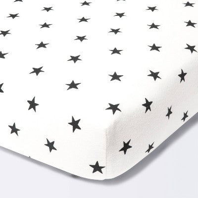 Flannel Fitted Crib Sheet Stars - Cloud Island - Cream/Black