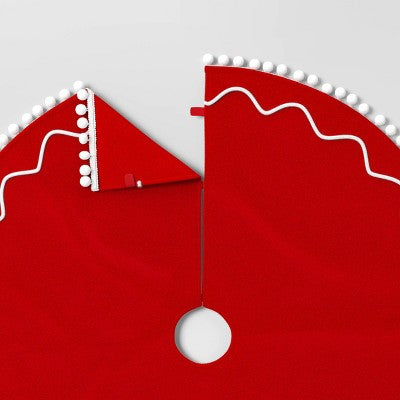 48" Christmas Red Felt Tree Skirt with White Wavy Border and Pom Trim - Wondershop (LOCAL PICKUP ONLY)