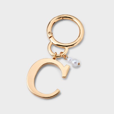 Initial C and Simulated Pearl Handbag Charm - A New Day Gold: Lobster Claw Clasp, Iron, Acrylic, Zinc Alloy