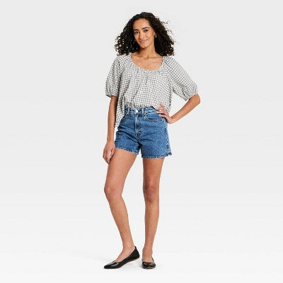 Women's High-Rise A-Line Denim Shorts 5" Medium Wash 4