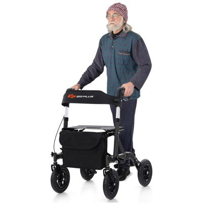 Costway Foldable Height Adjustable Rollator Walker with Seat, Storage Bag for Seniors Black (LOCAL PICKUP ONLY)