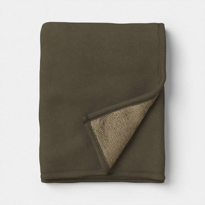 Oversized Chenille Throw Blanket with Faux Shearling Reverse Green - Threshold