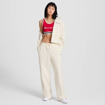Champion Women's High-Rise Fleece Wide Leg Sweatpants - Cream L