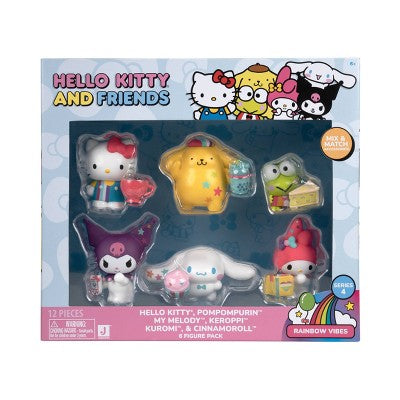 Hello Kitty 6" Retro Rainbow Mini Figure: 6 Plastic Figures Set for Collection