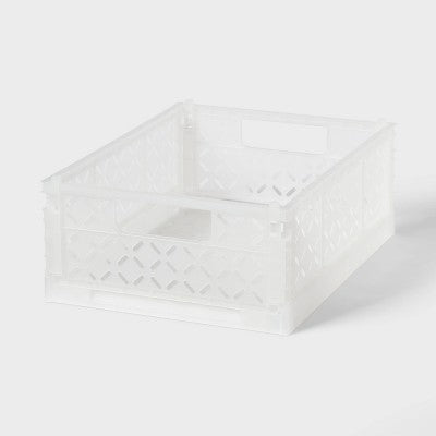 Rectangular Plastic Foldable Medium Crate White - Brightroom