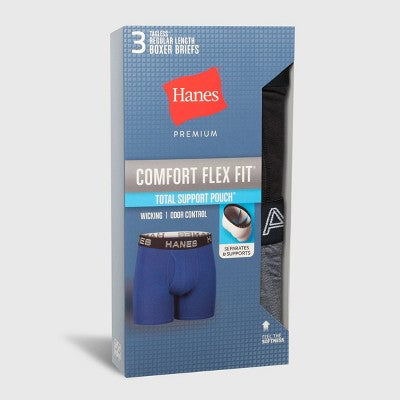 Hanes Premium Men's 3pk Boxer Briefs Total Support Pouch - Gray/Black S: Recycled Polyester, Lyocell, Spandex, Moisture Wicking, Breathable Mesh