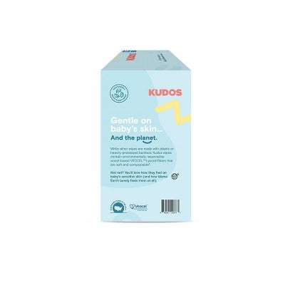 Kudos Skin-Loving Baby Wipes - 99% Water, Plastic-Free & Unscented - 180ct/3pk