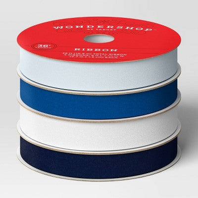 4pk Christmas Velvet Ribbon White/Light & Dark Blues - Wondershop