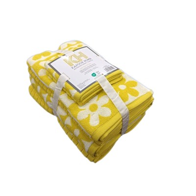 6pc Bath Towel Set Yellow Checkered Daisy - Kapoor Home