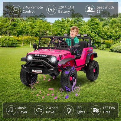 12V Kids Ride On Truck Car w/Parent Remote Control, 3 Speeds, Emergency Braking, LED Lights, Music & Horn, Kids Electric Vehicles for Kids, Rose (LOCAL PICKUP ONLY)