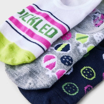 Women's Pickleball 3pk Liner Socks - Heather Gray/White/Blue 4-10: Midweight Knit, Hidden Gel Heel Grip, Abstract Pattern