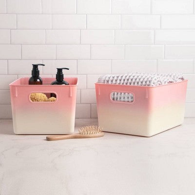 Isaac Jacobs 2pk 7"x8.11" Decorative Storage Ombre Bin Pink