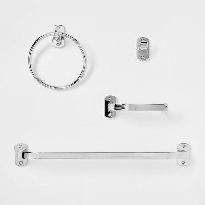 4pc Bath Hardware Set Chrome - Threshold: Includes Towel Ring, Robe Hook, Tissue Holder