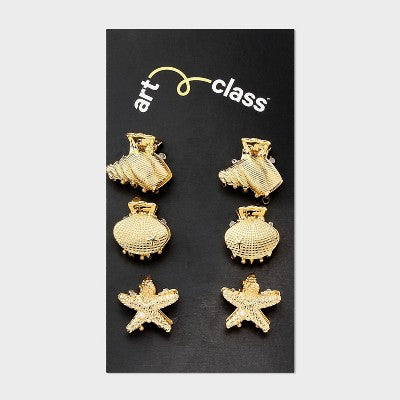 Girls' 6pk Gold Costal Claw Clip Set - art class