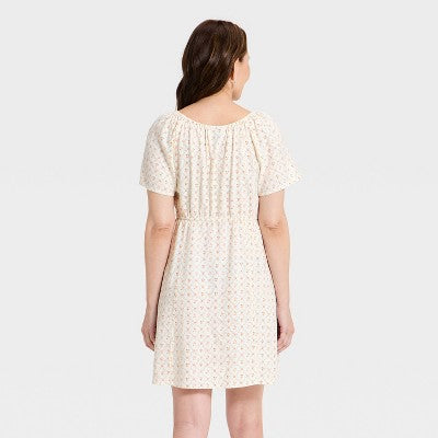 Women's Button-Front Mini Sundress - Cream Floral S