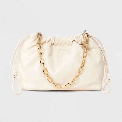 Drawstring Clutch Top Handle Bag - Universal Thread Off-White: Chain Strap, Solid Twill, 18" Strap Length