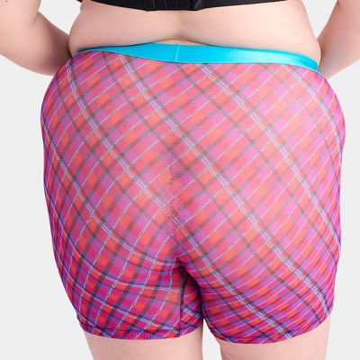 Parade Women's Plaid Silky Mesh Boxer Shorts - Magenta/Blue XL