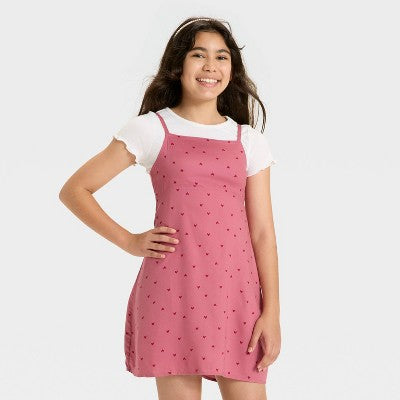 Girls' Short Sleeve Top & Slip Dress - Cat & Jack Rose Hearts L
