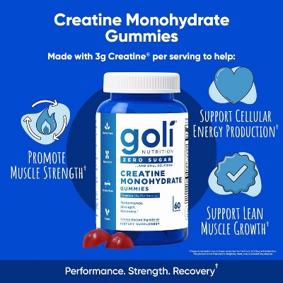 Goli Nutrition Creatine Monohydrate Sugar Free Vegan Dietary Supplement Gummies - 60ct