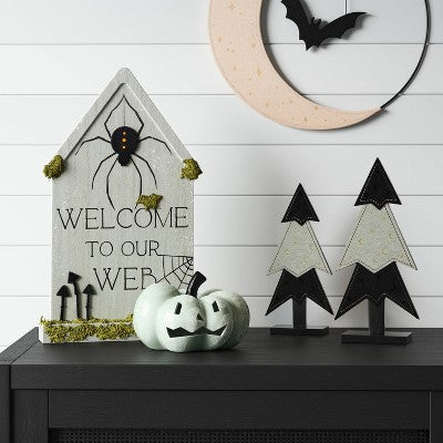 8.5" Wood with Felt Tree Halloween Decorative Mantel Sculpture - Hyde & EEK! Boutique: Indoor Black Decor