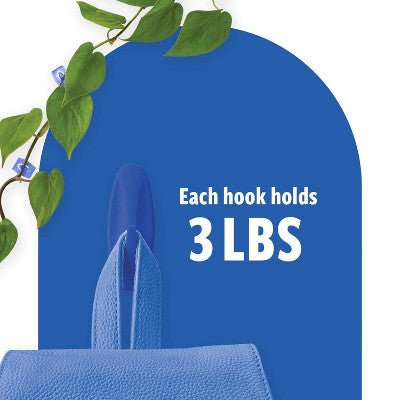 Command 4pk Damage-Free Hanging Medium Designer Hooks with 6 Adhesive Strips Cobalt Blue
