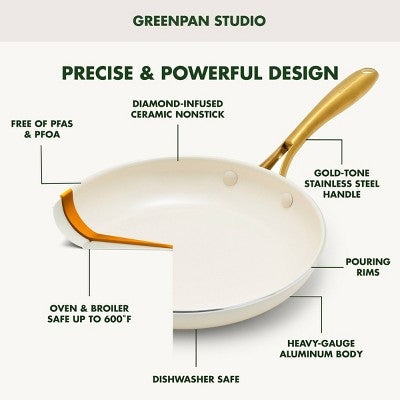 GreenPan Studio 10" Ceramic Nonstick Aluminum Fry Pan Linen: Small Fry Pan, Dishwasher-Safe, Lifetime Warranty