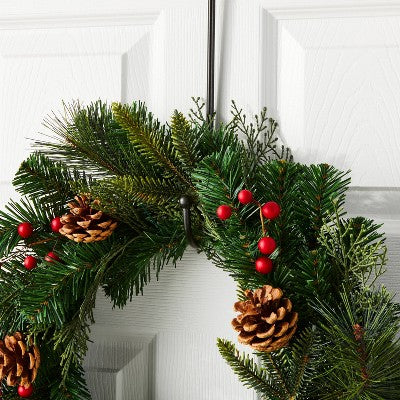 13.5" Round Edge Metal Christmas Wreath Hanger Black - Wondershop