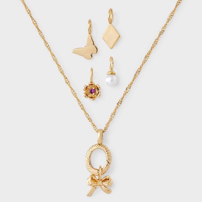 14K Gold Dipped Cubic Zirconia Bow Pendant Charm Necklace Set 5pc - A New Day Gold
