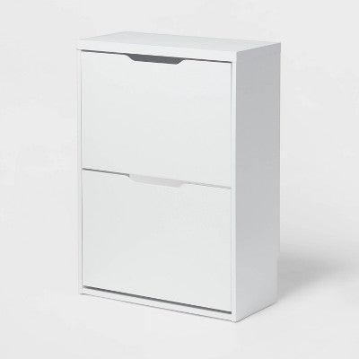 Laminate Pivot Open Shoe Cabinet White - Brightroom: Shoe Organizer, Holds 12 Pairs, Wood Laminate, Freestanding (LOCAL PICKUP ONLY)