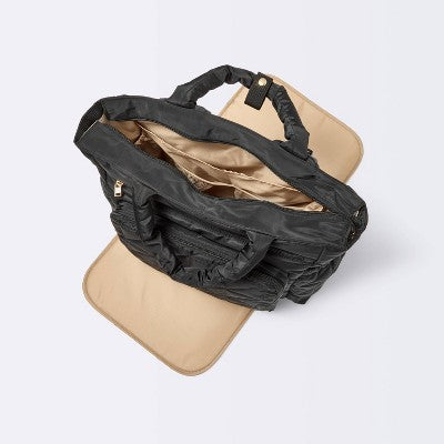Quilted Diaper Backpack Tote - Black - Cloud Island