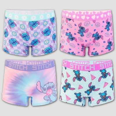 Girls' Stitch 4pk Shorts Underwear - 4: Disney Polyester Spandex Knit Boy Shorts