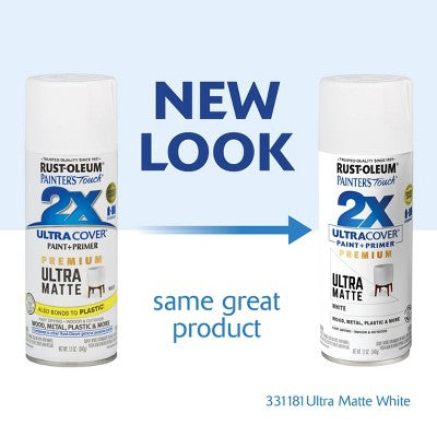 Rust-Oleum Ultra Cover 2X Matte Spray White: Enamel Spray Paint for Wood & Metal, Interior/Exterior, 12 oz