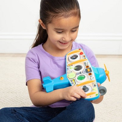 Melissa & Doug Airplane Busy Board with LED Light - Wooden Electronic Activity Board with Lights and Sounds for Sensory Play