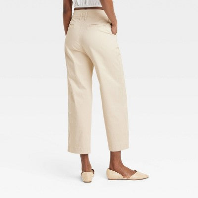 Women's High-Rise Straight Ankle Chino Pants - A New Day Tan 16