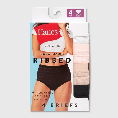 Hanes Premium Women's 4pk Breathable Ribbed Briefs - Black/Beige/White S: High Rise, Tagless, Lightweight, Machine Washable