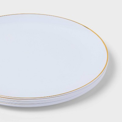 8ct White with Gold Trim Dinner Plastic Plates - Spritz"