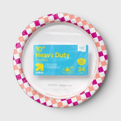 Disposable Plates 10" - Pink/Orange Checkered - 24ct - up&up