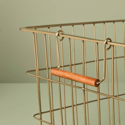Medium Rectangular Brass Wire Storage Basket - Hearth & Hand with Magnolia
