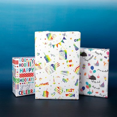 Bows And Sparkles 96"x30" Happy Birthday Gift Wrapping Paper White (LOCAL PICKUP ONLY)