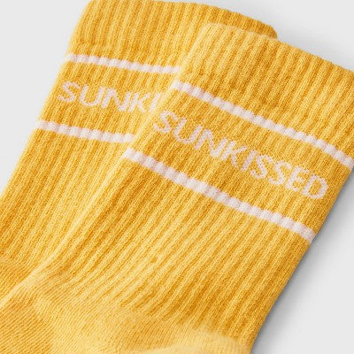 Women's "Sunkissed" Cushioned Ribbed 2pk Mid Crew Socks - Yellow/White/Brown 4-10