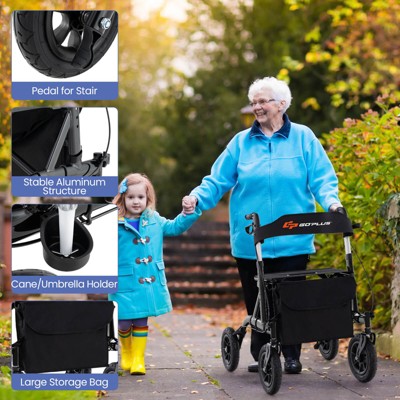 Costway Foldable Height Adjustable Rollator Walker with Seat, Storage Bag for Seniors Black (LOCAL PICKUP ONLY)